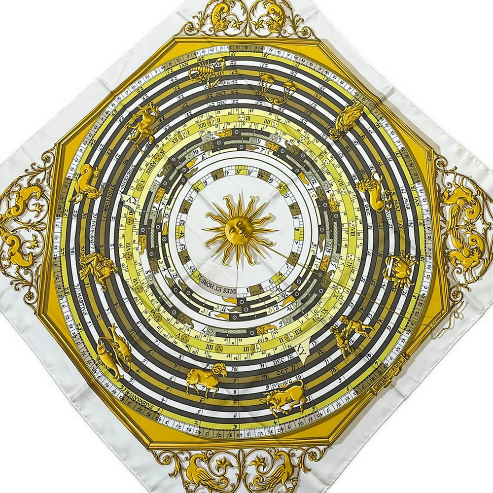 Hermes Yellow White Gold Silk Scarf #367746H51B